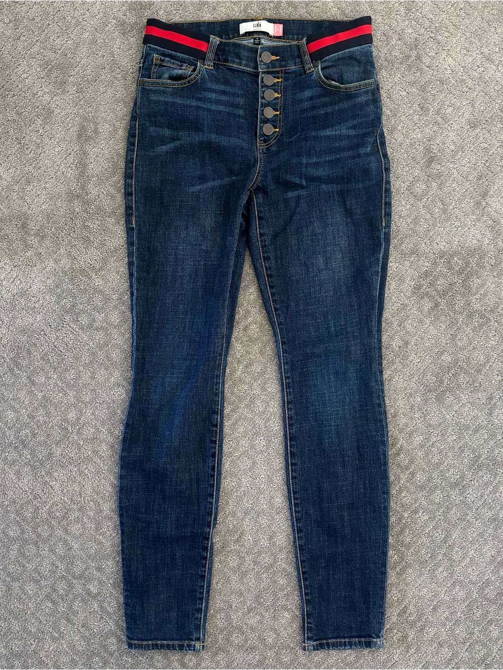 CAbi Dark Wash Button Fly Skinny Jeans Size 4